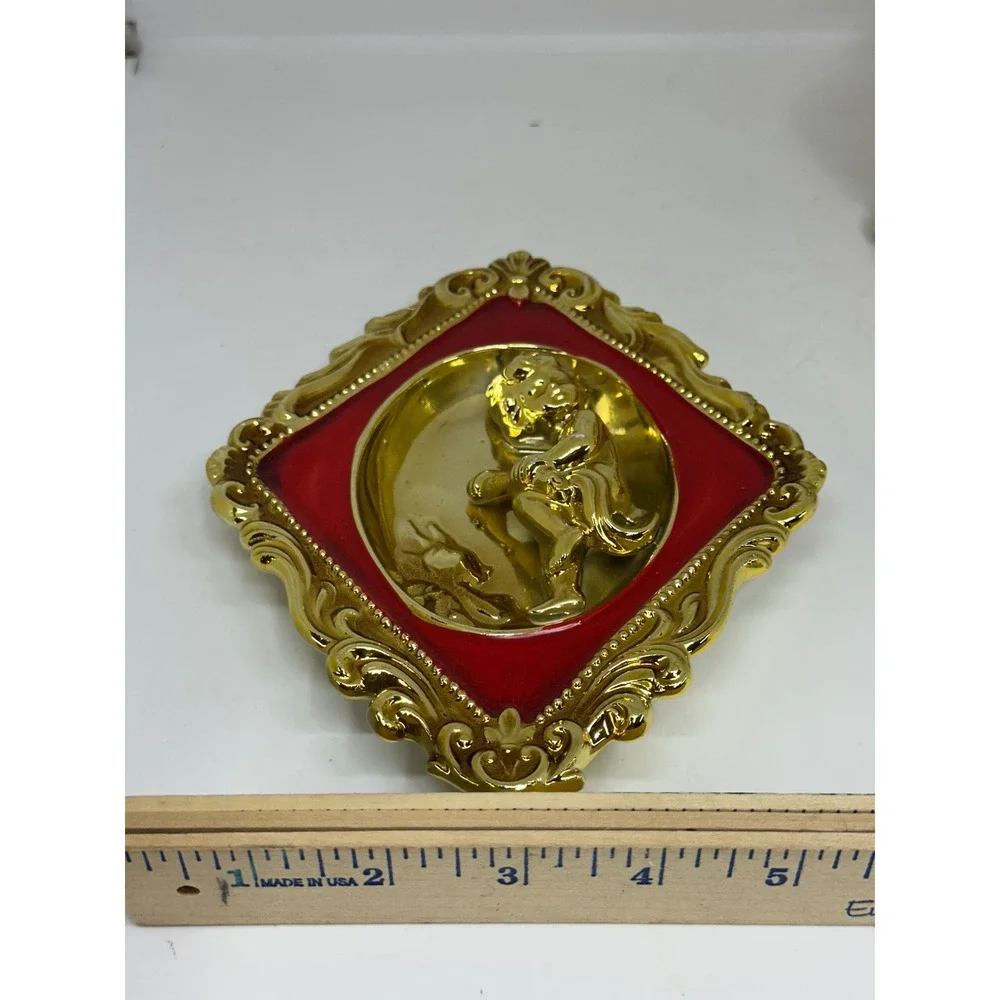 VTG Ardco Wall Cherub Plaques Gold Red Ceramic Japan Gaudy Home Decor 4 pc